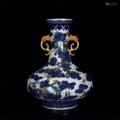 A Chinese Blue and White Glazed Famille-Rose Porcelain Vase