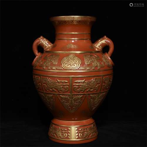 A Chinese Lacquer-Red Glazed Porcelain Vase