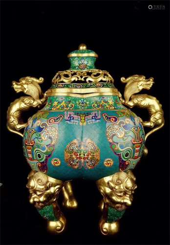 A Chinese Gilt Bronze Cloisonne Incense Burner