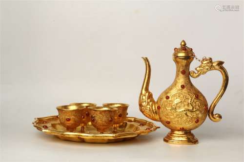 A Set of Chinese Gilt Bronze Wine Set