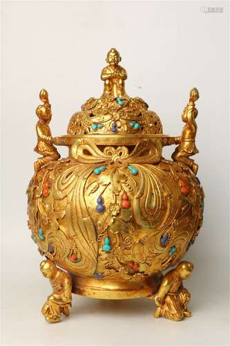 A Chinese Gilt Bronze Incense Burner