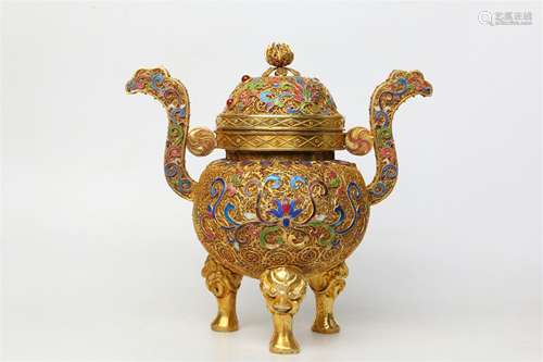 A Chinese Gilt Bronze Incense Burner