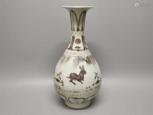 A Chinese Iron-Red Glazed Famille-Rose Porcelain Vase