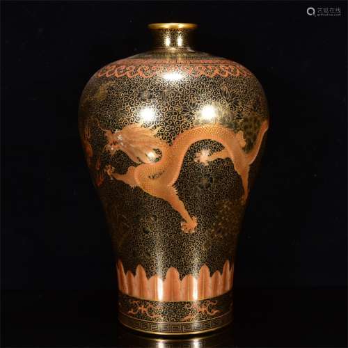 A Chinese Iron-Red Glazed Brown and Golden Porcelain Vase