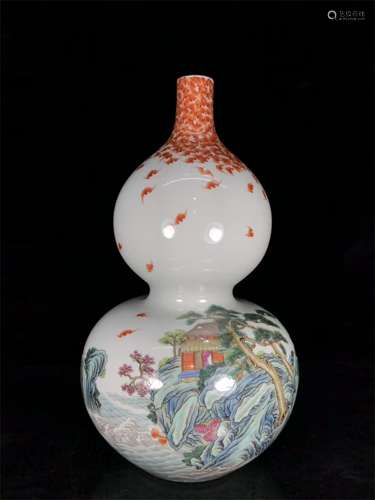 A Chinese Famille-Rose Porcelain Double Gourd Vase