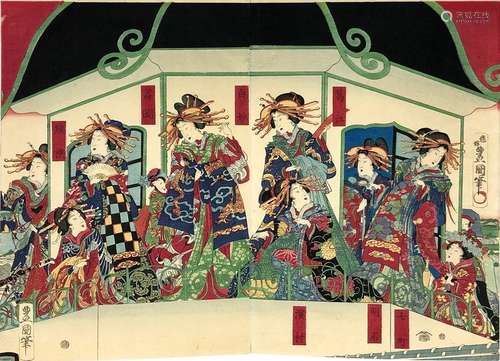 Estampe de Ichiyosai TOYOKUNI (1780 1864). Geishas…