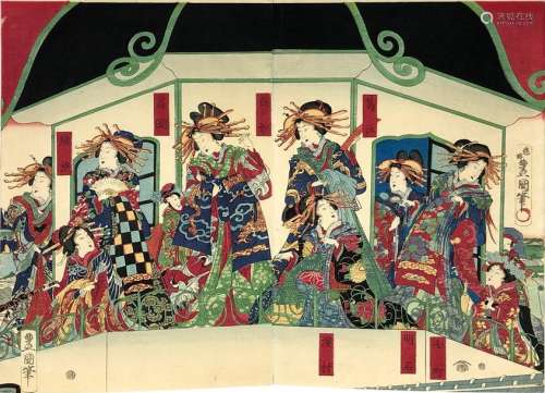 Estampe de Ichiyosai TOYOKUNI (1780 1864). Geishas…
