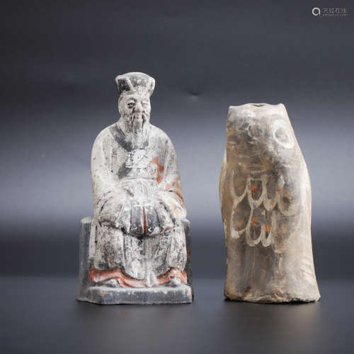 A POTTERY FIGURE AND OWL