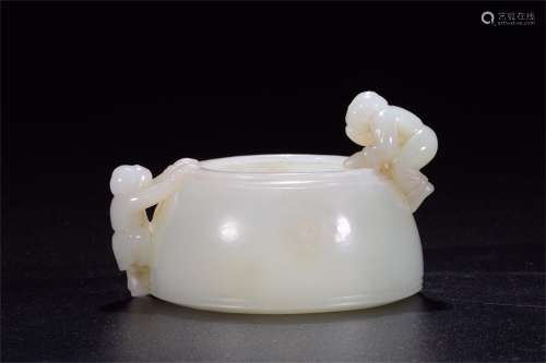 A Chinese Carved Jade Brush Washer