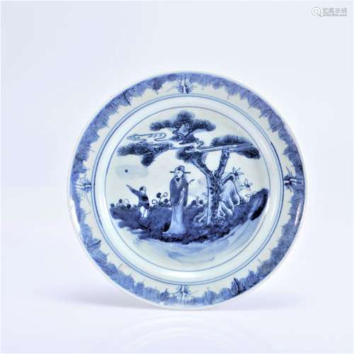 A BLUE AND WHITE FIGURAL PLATE