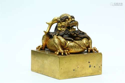 A Chinese Gilt Bronze Seal