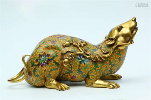 A Chinese Gilt Bronze Cloisonne Rat-Shape Decoration