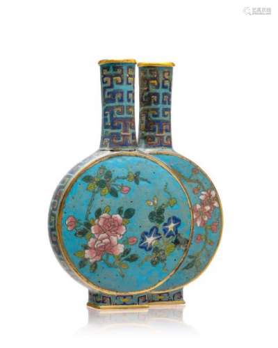 Vase bianhu double en émaux cloisonnés, Chine, XVIIIe s., corps orné de diverses [...]