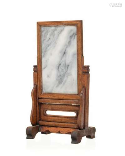 Écran de table en bois avec pierre de rêve en marbre, Chine, veinures aux nuances [...]