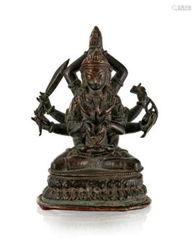 Divinité, probablement Manjushri Namasangiti, sculpture en bronze, Népal, XVIIIe s. [...]
