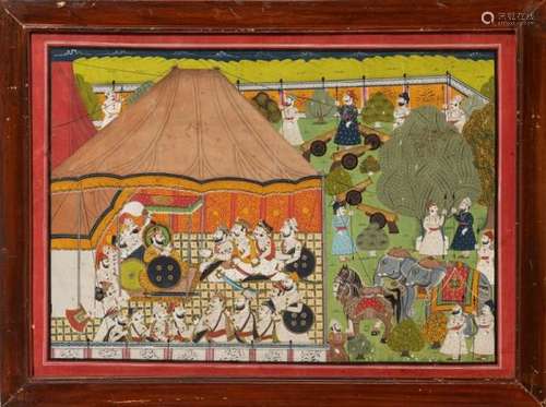 Le Maharaja Man Singh de Jodhpur Marwar (1783-1843) donnant le durbar sous une tente [...]