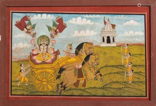 Surya assis sur son char et autres personnages, gouache sur papier, Inde, [...]