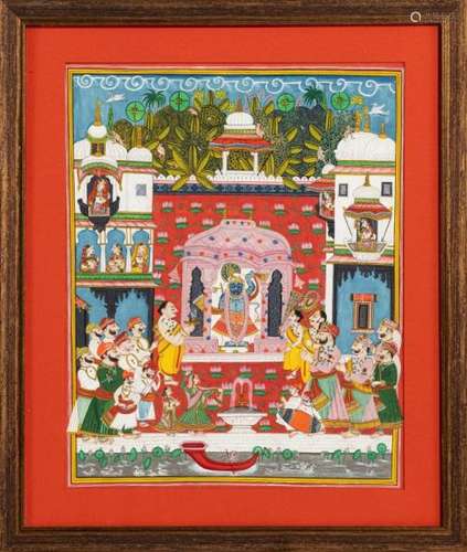 Adoration de Shrinathji, gouache sur papier, Inde, Nathdwara, XXe s., la divinité [...]