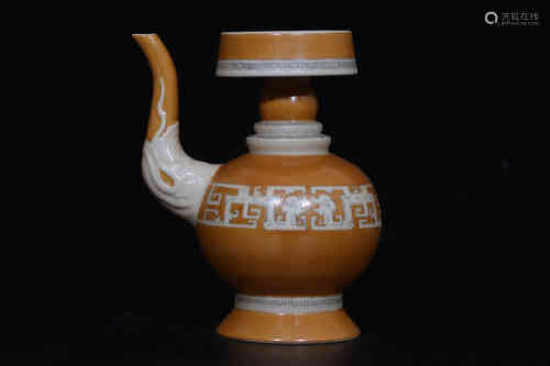 A Chinese Yellow Ground Porcelain Wine Pot