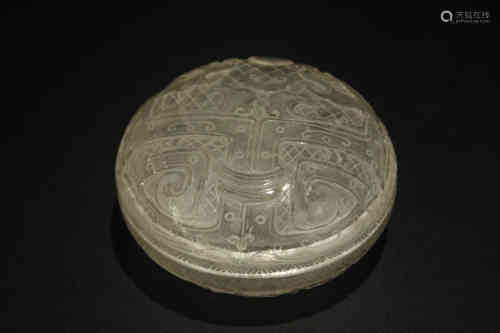 A Chinese Carved Crystal Box with Cover