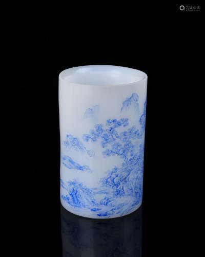 A Chinese Peking Glass Brush Pot