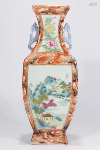 A Chinese Wooden-Pattern Glazed Porcelain Vase