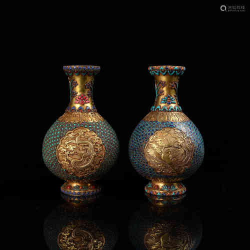 Pair of Chinese Gilt Bronze Vases