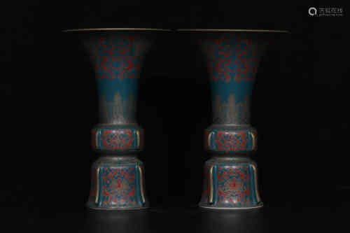 Pair of Chinese Green Glazed Porcelain Vases