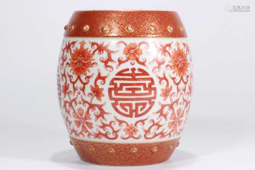 A Chinese Iron-Red Porcelain Stool