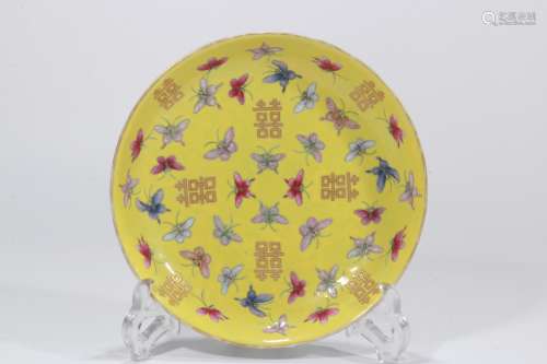 A Chinese Yellow Ground Famille-Rose Dish