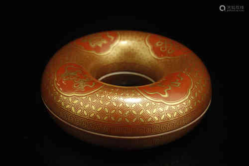 A Chinese Golden and Red Glazed Porcelain Ring Box with Cover