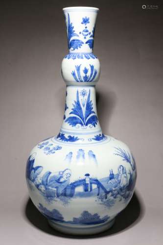 A Chinese Blue and White Porcelain Vase of Garlic Head