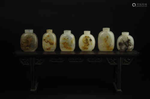 Set of Six Amber Snuff Bottles