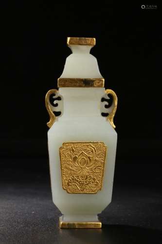 A Chinese Carved Jade Square Vase with Cover