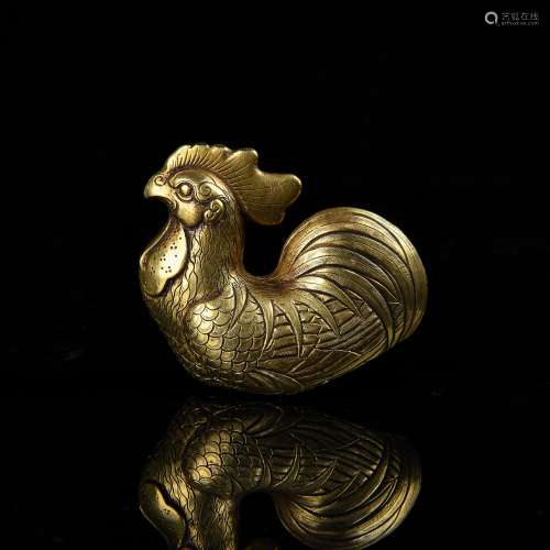 A Chinese Gilt Bronze Decoration of Rooster Shape