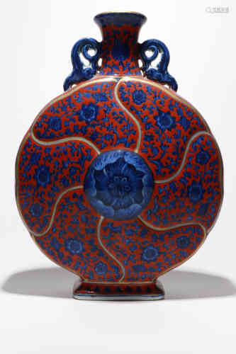 A Chinese Red Glazed Blue and White Porcelain Moon Flask