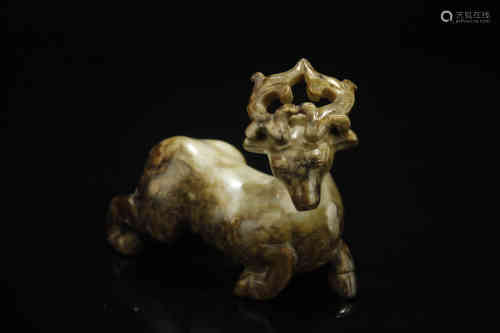 A Chinese Carved Jade Decoration of Deer Shape