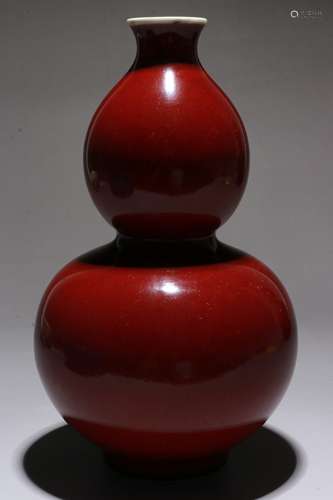 A Chinese Red Glazed Porcelain Double Gourd Vase