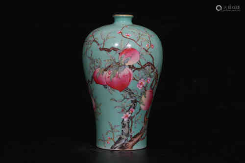 A Chinese Blue Ground Famille-Rose Porcelain Vase