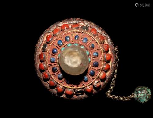 A Chinese Rock Crystal and Silver Scripture Drum