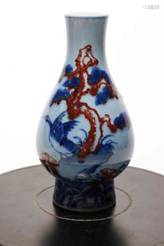 A Chinese Iron-Red Glazed Blue and White Porcelain Vase