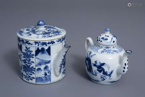 Two Chinese blue and white teapots and covers, 19th C.