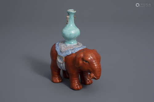 A Chinese famille rose elephant joss stick holder, 19th/20th C.