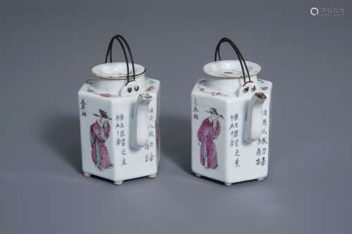 A pair of Chinese famille rose 'Wu Shuang Pu' teapots, 19th C.