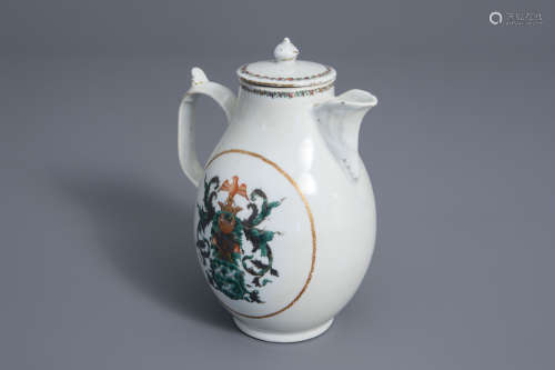 A Chinese famille rose Dutch market 'Van Blijdenberg' armorial coffee pot, Qianlong