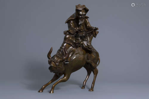 A large Japanese bronze group depicting Laozi on a water buffalo, Meiji, 19th/20th C.