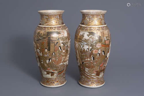 A pair of Japanese Satsuma vases, Meiji, 19th C.