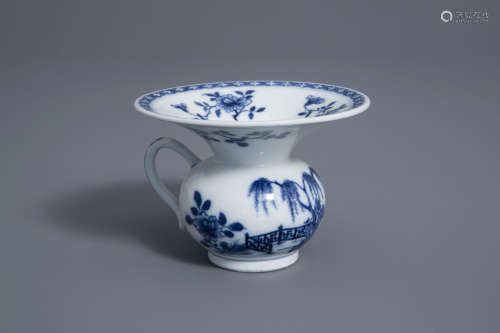 A Chinese blue and white spittoon with a floral garden, Qianlong