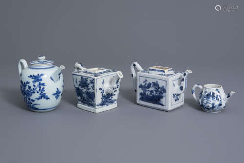 Four Chinese blue and white teapots, Kangxi/Qianlong