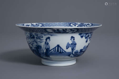 A Chinese blue and white 'Long Eliza' klapmuts bowl, Jiajing mark, Kangxi